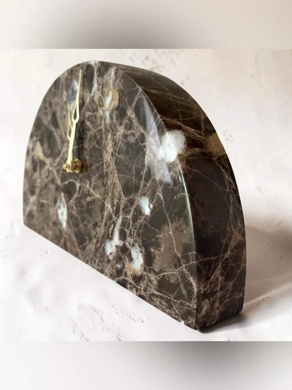 Modern Brown Marble Half-Moon Mantel Clock